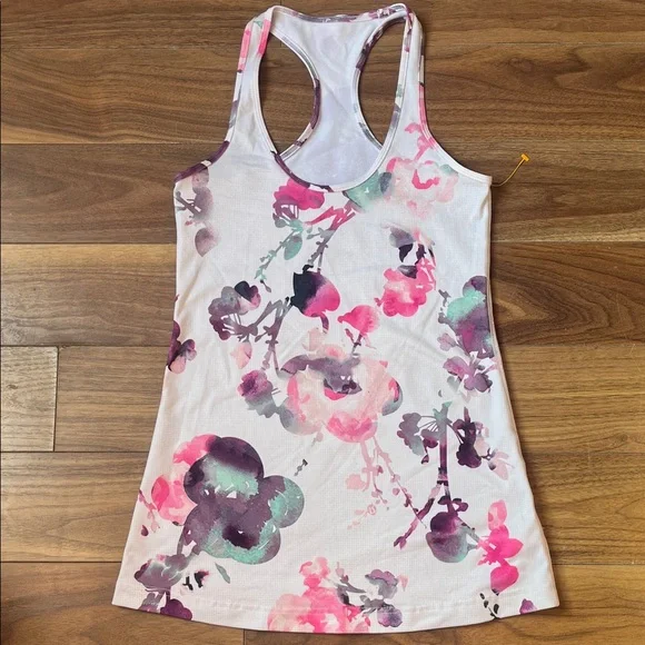 Lululemon Athletica Floral Tank Top - Pink Purple White Gym Exercise - Picture 1 of 6